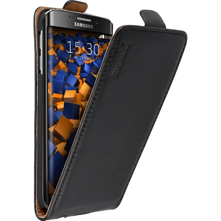 mumbi Flip Case Ledertasche, geeignet für Samsung Galaxy S6 Edge, Flipstyle-Tasche, schwarz