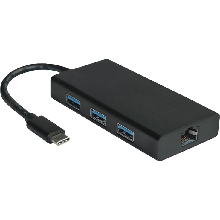 Value 12991109 USB 3.1 Typ C auf Gigabit Ethernet Konverter und Hub 3X USB 3.0 Typ A Schwarz