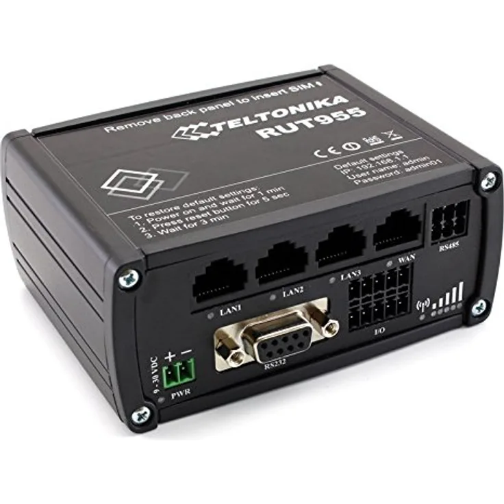 Teltonika RUT955 Europe LTE dual SIM router with WiFi,, RUT955_T7V3C0 (LTE dual SIM router with WiFi, 4x Ethernet ports, I-O, RS232, RS485, GNSS)