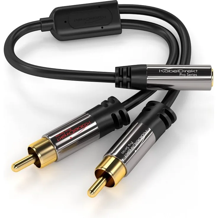 KabelDirekt - 3.5mm Adapter Kabel - 0,2m - (2 x Cinch Stecker - 3.5mm Buchse, 3-polig) - PRO Series