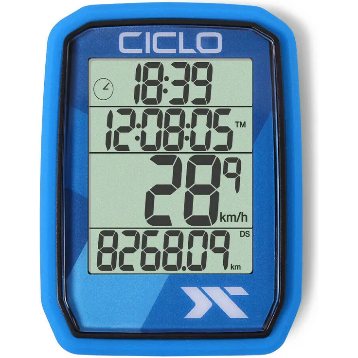 CICLO PROTOS 105 verkabelter Fahrradcomputer, in blau, mit 5 automatischen Funktionen