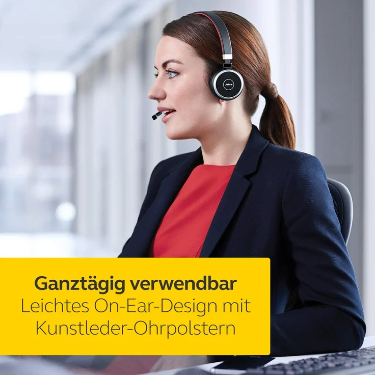 Jabra Evolve 65 Wireless Stereo On-Ear Headset, Microsoft zertifizierte Kopfhörer mit langer Akkulaufzeit, inkl. USB Bluetooth Adapter, VoIP-Headset, binaural, schwarz (6599-823-309) – Bild 8