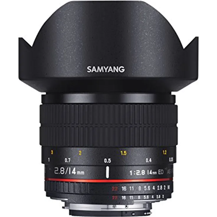 Samyang 14-2,8 Objektiv DSLR Canon EF AE manueller Fokus automatischer Blendenring Fotoobjektiv, Weitwinkelobjektiv schwarz