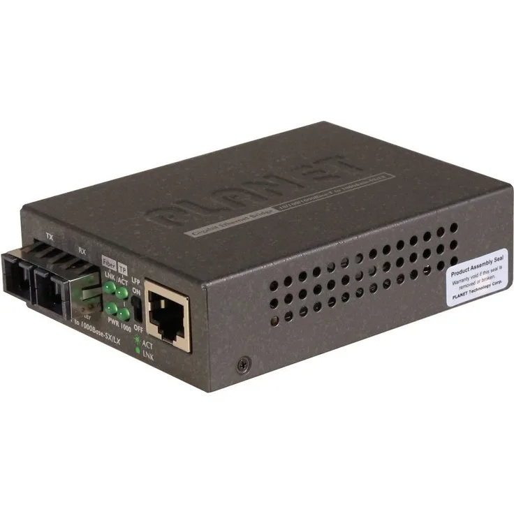 PLANET Media Converter Singlemode 10/100/1000Base-T zu 1000Base-LX Inkl. Netzteil SC Buchse