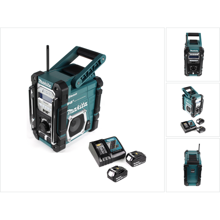 Makita DMR 112 RF Akku Baustellen Radio 7,2 - 18V Bluetooth DAB+ + 2x 3,0Ah Akku + Ladegerät schwarz, blau, silber
