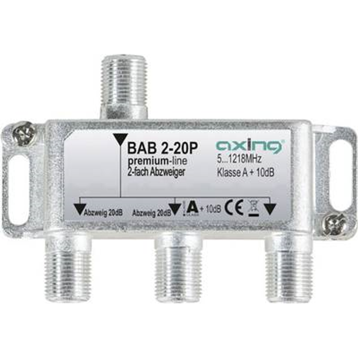 Axing BAB 2-20P 2-fach Abzweiger 20dB Kabelfernsehen CATV Multimedia DVB-T2 Klasse A+, 10dB, 5-1218 MHz metall