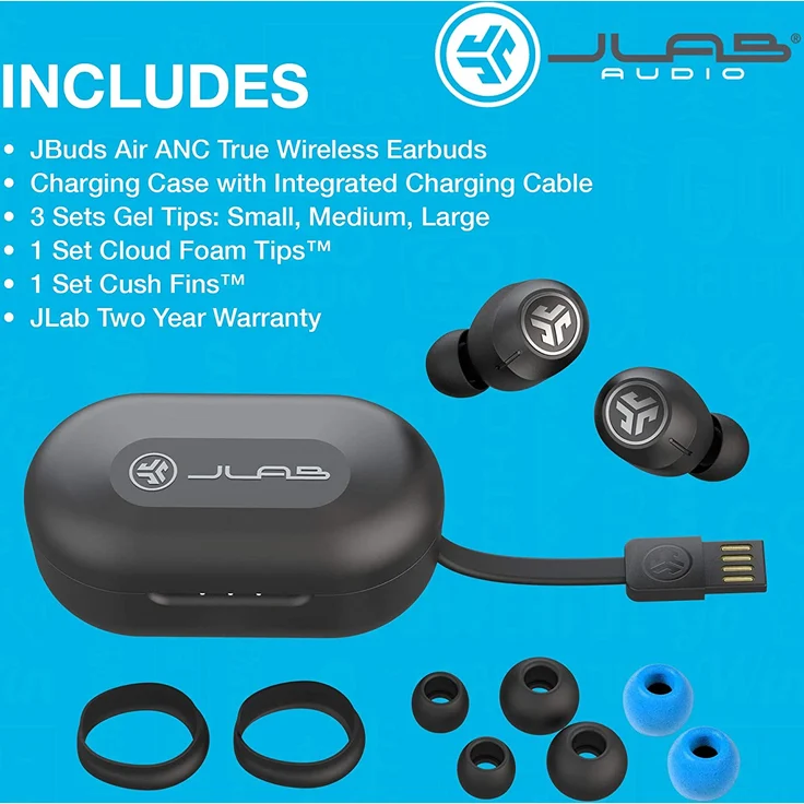 JLAB Air ANC In-Ear Kopfhörer mit Bluetooth, Noise Cancelling, Mikrofon, spritzwassergeschützt, schwarz – Bild 10