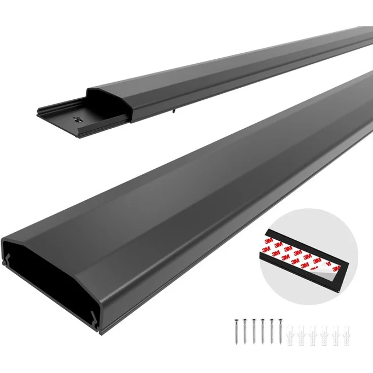 conecto Kabelkanal mit 3M Klebeband selbstklebend selbsthaftend zum Kleben oder Schrauben aus hochwertigem PVC (Länge 100cm, Breite 6cm, Höhe 2cm) schwarz – Bild 1