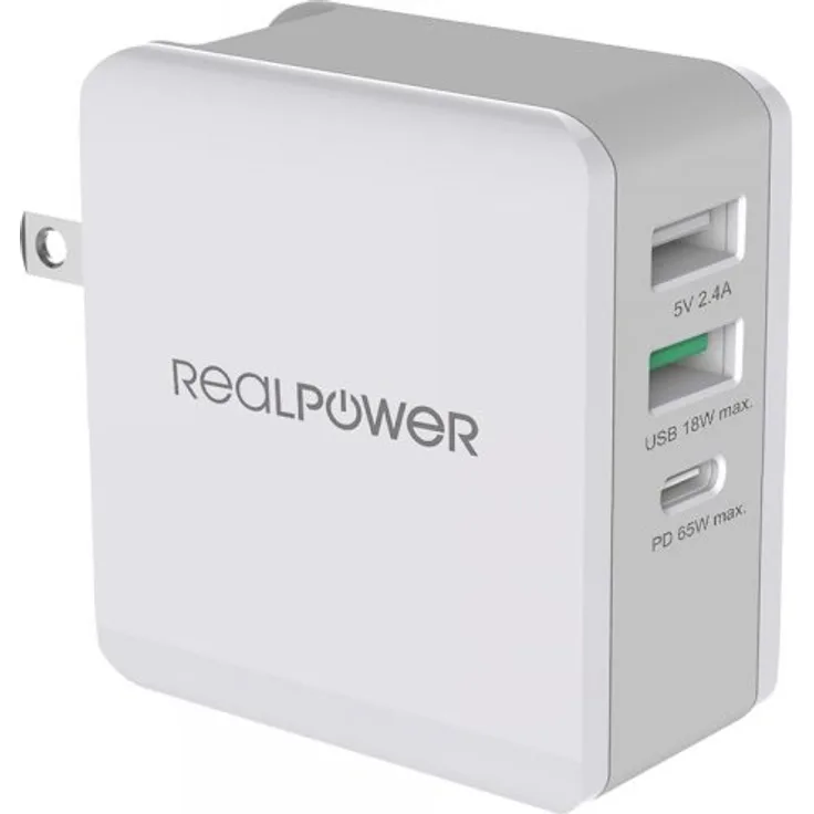 RealPower DeskCharge-65 Travel 3-Port 65W USB Ladestation Reiseadapter Steckdose USB Type-C
