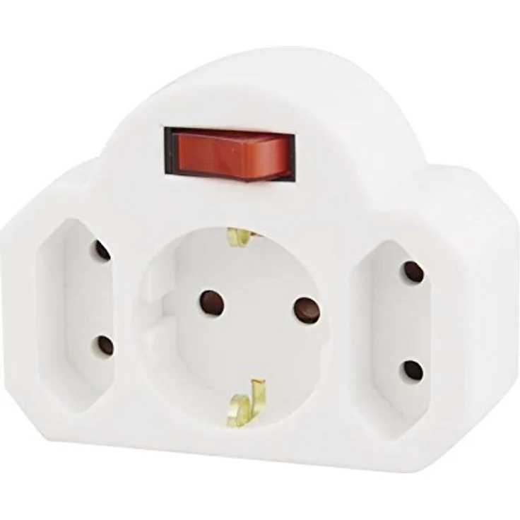 EMOS GES 098 Mehrfachsteckdose, 3-Fach Steckdosenadapter mit Schalter: 2X Euro +1x Schuko Steckdose, Kindersicherung, Weiß