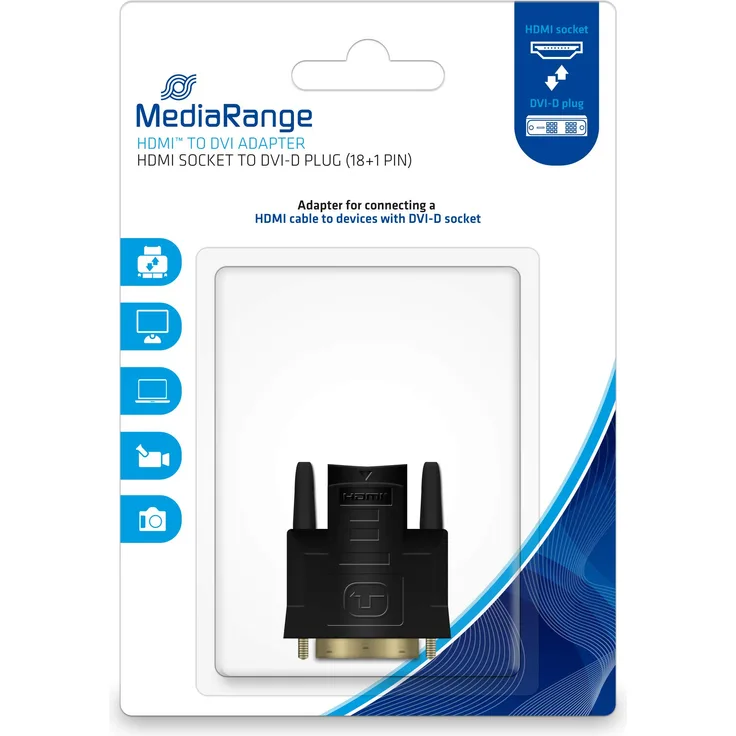 MediaRange HDMI auf DVI Adapter, vergoldete Kontakte, HDMI Buchse-DVI-D Stecker (18+1-polig), schwarz