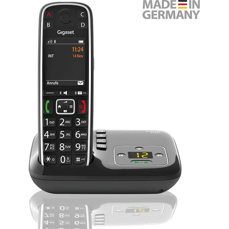 Gigaset E720A elegantes Seniorentelefon mit Anrufbeantworter und praktischen Bedienungshilfen (DECT Telefon mit Rufnummeransage, Bluetooth, SOS Funktion, einfacher Bedienung), Analog-Telefon, schwarz