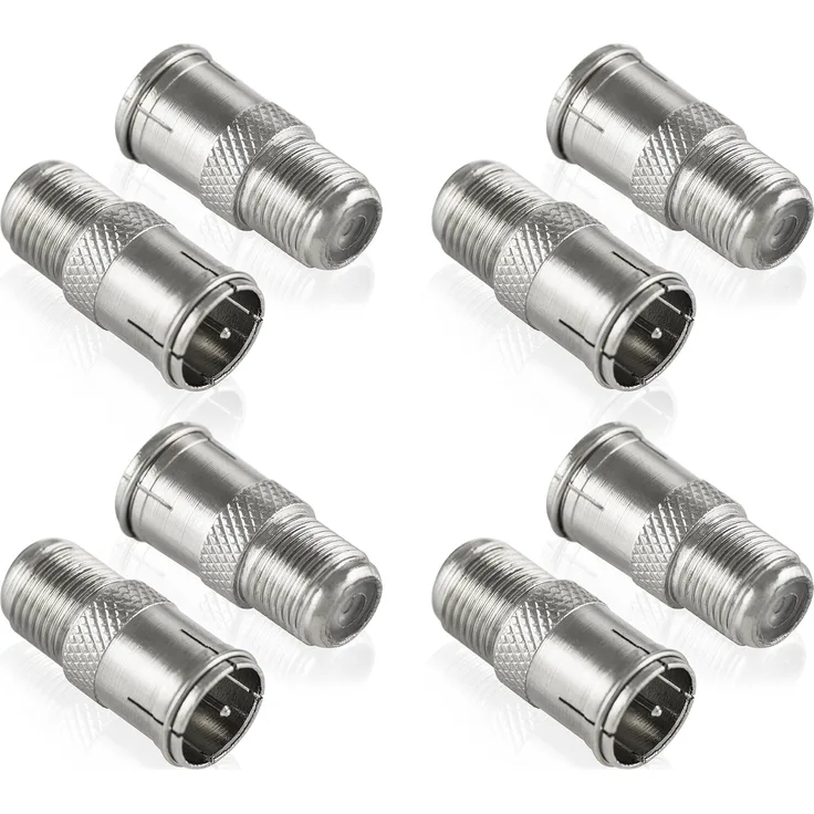 Poppstar 8x SAT F-Quickstecker (Coax Schnellverbinder: F-Buchse auf F-Stecker) Kupplung für Koaxialkabel - Antennenkabel, silbern