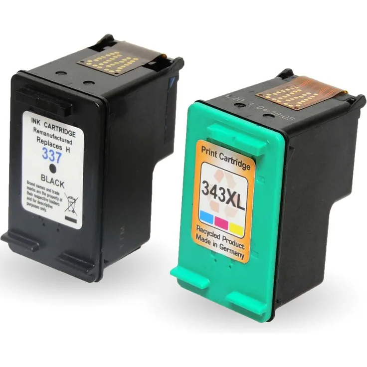 Refill 2er Set HP 337 C9362EE + 343 C8766EE Druckerpatronen wiederbefüllt Schwarz + alle Farben von Gigao