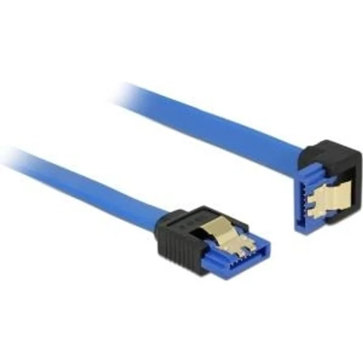 Tragant DELOCK Kabel SATA 6 Gb-s Buchse gerade > SATA Buchse unten gewinkelt 30cm blau mit Goldclips