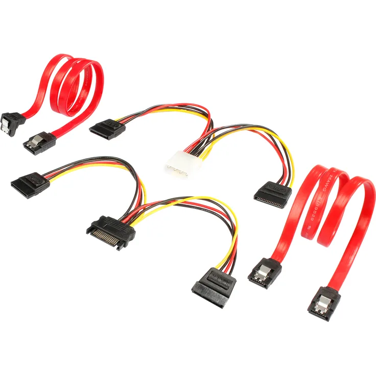 Poppstar 2x Sata 3 Datenkabel (rot, 50cm, Stecker 1x gerade, 1x auf gewinkelt), 1x 16cm Y Stromkabel Sata, 1x 16cm Y Strom Kabel (Molex Buchse auf 2x Sata Stecker)