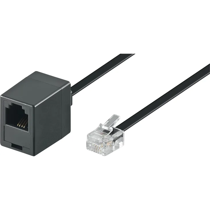 Goobay 68260 Modularanschlusskabel 6 Meter, Schwarz , RJ11-RJ14-Stecker (6P4C) auf RJ11-Buchse (6P4C)