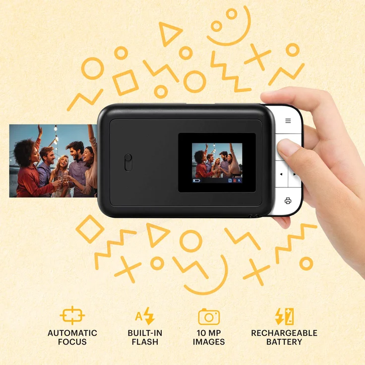 KODAK Smile Digital Sofortbildkamera mit 2x3 ZINK Drucker - HD-Qualität - 10MP, LCD Display, Automatischer Blitz, integrierte Bearbeitungsfunktion, Micro SD Kartenleser & Autofokus - Weiß- Gelb – Bild 5