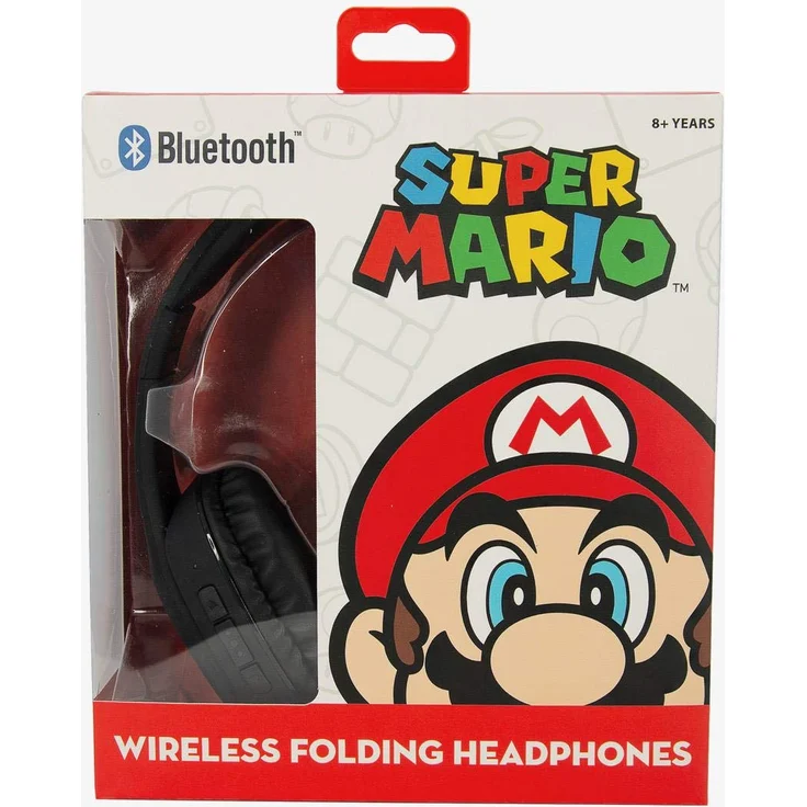 OTL Technologies TWEEN Bluetooth Kopfhörer Super Mario Icon (faltbar, gepolsterte Bügel, stylisches Comic Design, 30 Stunden Akkulaufzeit, für Jugendliche und Erwachsene), Schwarz – Bild 1