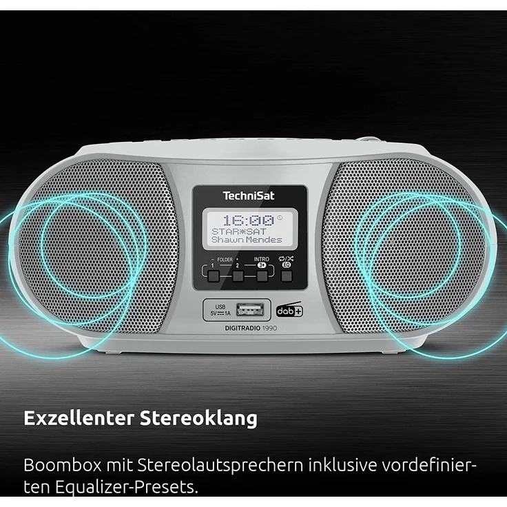 TechniSat DIGITRADIO 1990 - Stereo-Boombox mit DAB+/UKW-Radio und CD-Player (Bluetooth-Audiostreaming, Kopfhöreranschluss, USB, AUX in, Ladefunktion, Uhr, 2 x 1,5 Watt Ausgangsleistung) silber – Bild 8
