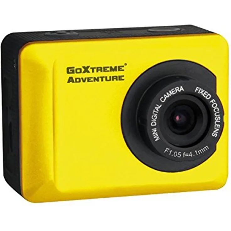 GoXtreme 20116 Adventure HD Action-Kamera mit Wasserdichtem (5 cm (2 Zoll) Display, 720p, 1,3 Megapixel, CMOS-Sensor, microSD Kartenslot, USB, Li-Ion Akku) gelb