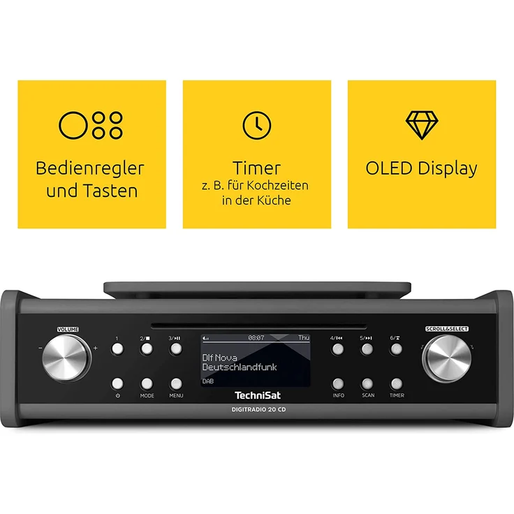 TechniSat DIGITRADIO 20 CD CD-Radio mit Wecker, OLED-Display, geeignet für Küche, schwarz – Bild 3