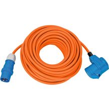 Image for Brennenstuhl Camping E-Adapterleitung mit E-Stecker und Winkelkupplung inkl. Schutzkontakt-Kombisteckdose (25m Kabel in orange, 230V-16A)