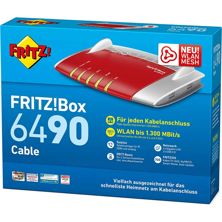 AVM FRITZ!Box 6490 Cable - Wireless Router - Kabelmodem - 4-Port-Switch - GigE - 802.11a/b/g/n/ac - Dual-Band - VoIP-Telefonadapter (DECT) – Bild 3