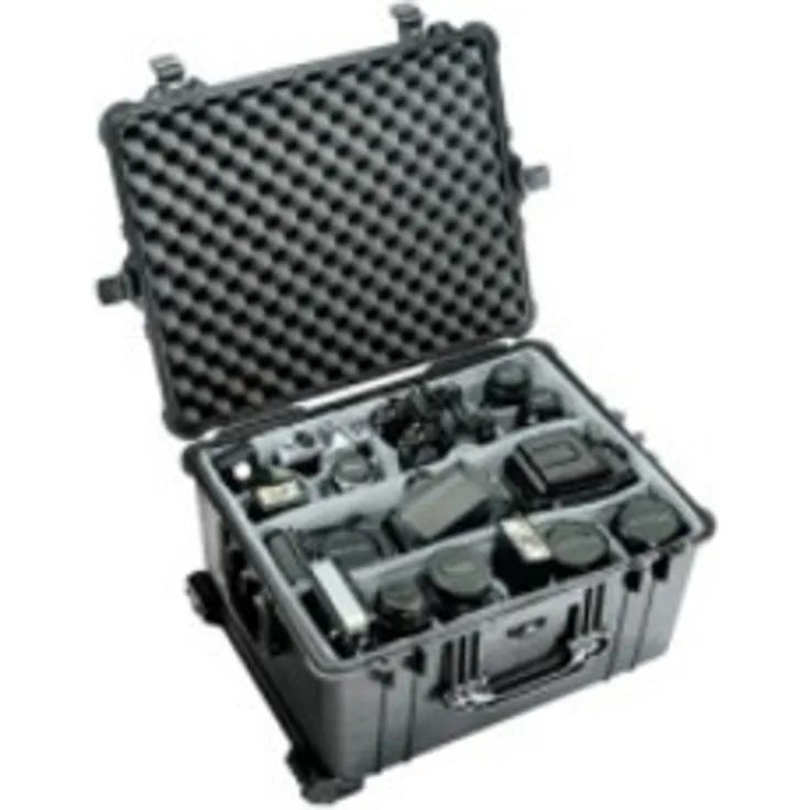 PELI 1610 Peli Schutz-Case für Fragiles Equipment, IP67 Wasser- und Staubdicht, IP67 Wasser- und Staubdicht, 62L Volumen, Hergestellt in Deutschland, Mit Gepolstertem Einteilungssystem, Schwarz