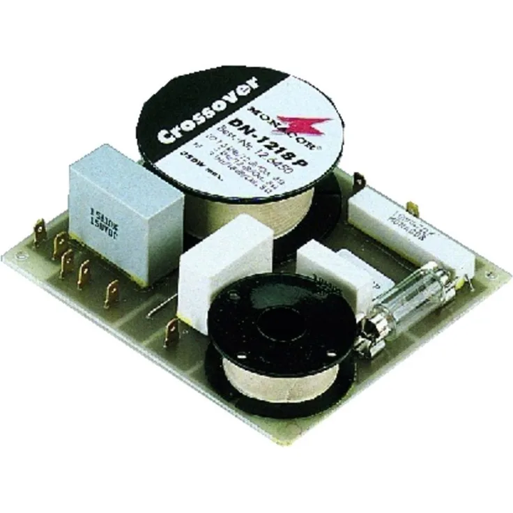 MONACOR DN-1218P 2-Wege-Weiche 8 ohm für Hi-Fi und PA, Hohe Steilheiten, Hochwertige Ausführung, Folien-Kondensatoren, Hochtonschutz, 300W