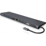 Icy Box 11-Fach USB-C DockingStation, 4K HDMI, Mini DisplayPort, VGA, LAN, PowerDelivery, 3X USB 3.0, SD und microSD Kartenleser, Audio, Aluminium Anthrazit-Schwarz