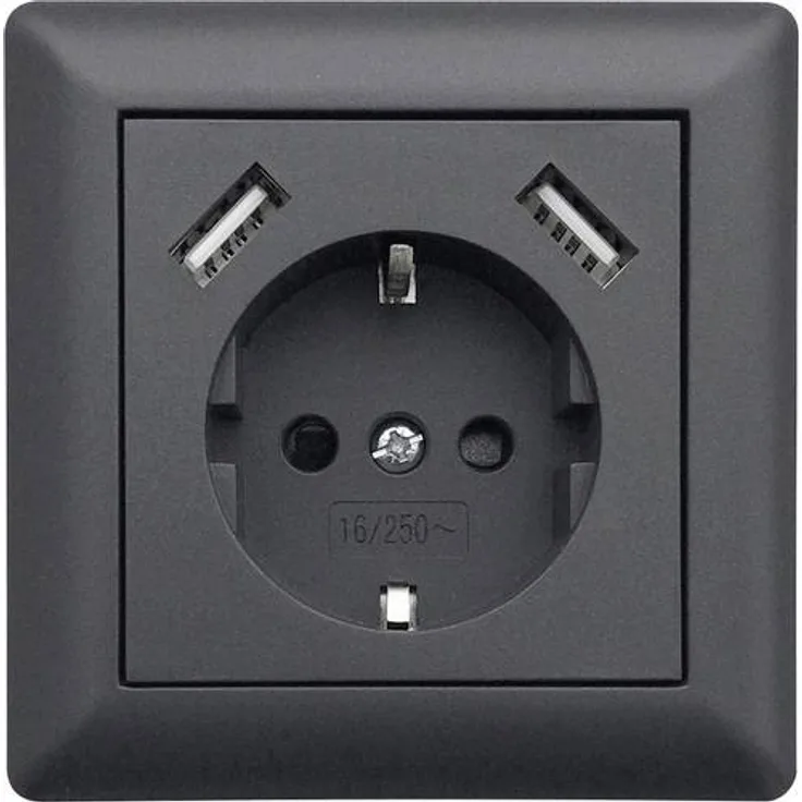 LEDmaxx USB1003 1fach Unterputz-Steckdose mit USB, erhöhter Berührungsschutz Anthrazit
