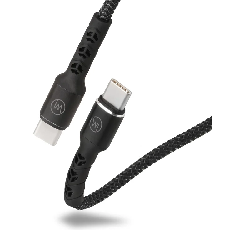 Wicked Chili 1m USB C auf USB C Fast Charge Kabel (3A - 20V - 60W) Extra Robustes Premium Ladekabel Textilkabel mit Metallsteckern und Knickschutz gegen Kabelbruch, schwarz - geflochten – Bild 1