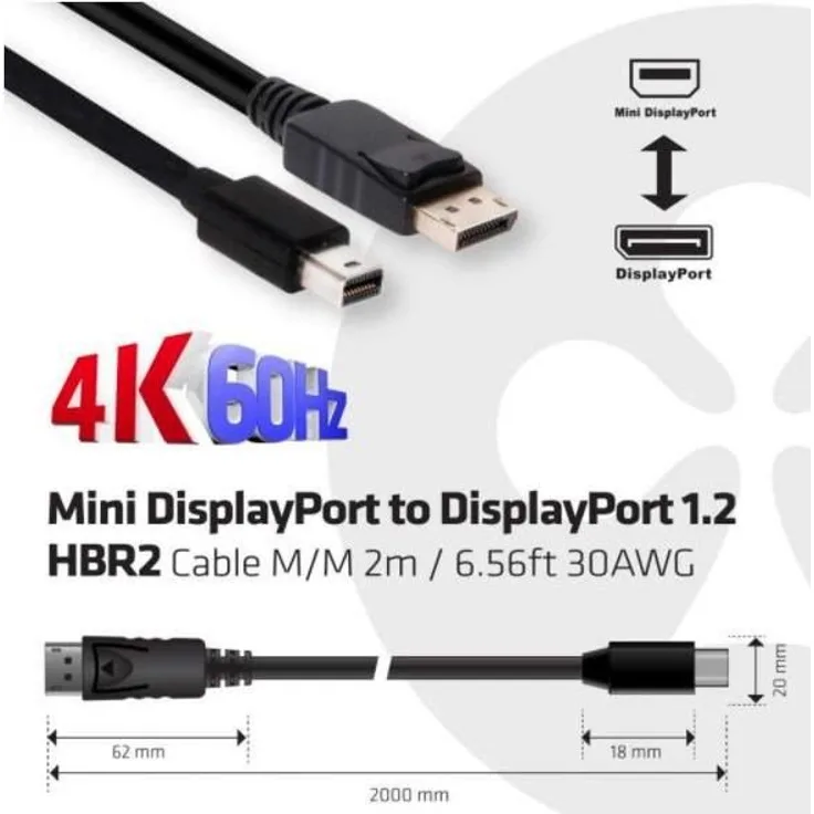 Club 3D - DisplayPort-Kabel - Mini DisplayPort (M) bis DisplayPort (M) - 2 m - 4K Unterstützung
