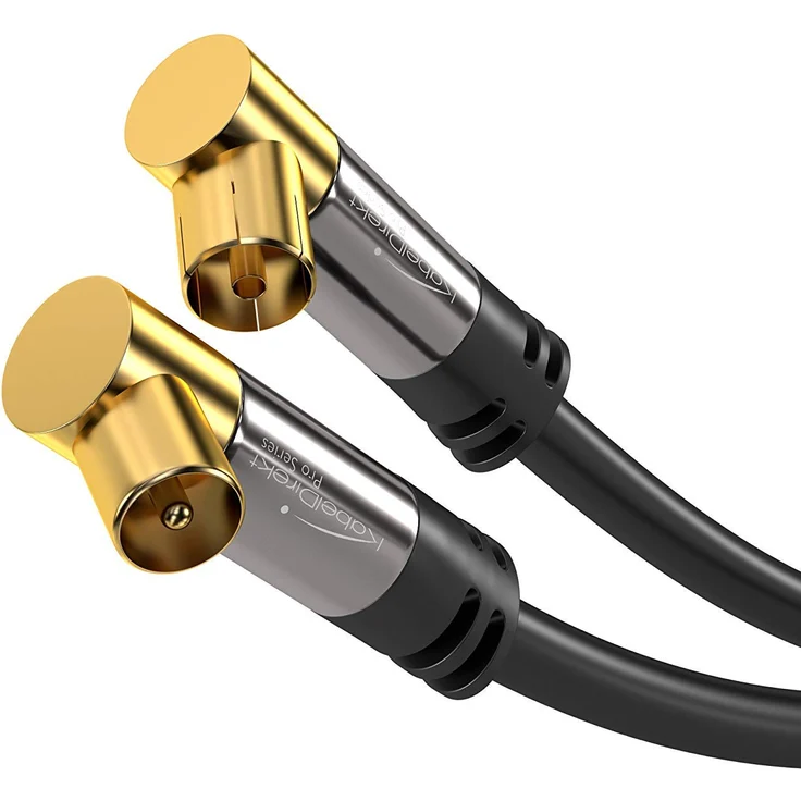 KabelDirekt - Antennenkabel 90° gewinkelt - 2m - (75 Ohm, Koax Stecker > Koax Kupplung Koaxialkabel geeignet für TV, HDTV, Radio, DVB-T, DVB-C, DVB-S, DVB-S2, Winkelstecker) - PRO Series – Bild 1