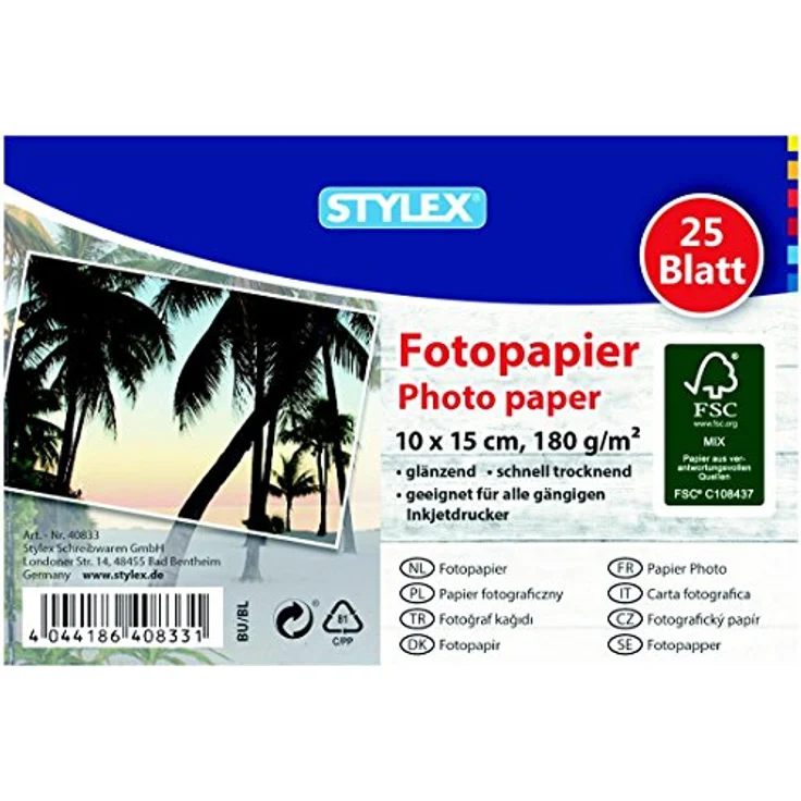 Stylex Fotopapier 10x15 cm,180g,25 Blatt, FSC40833
