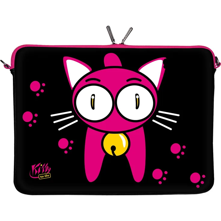 Kitty to Go LS133-17 Designer Laptop Tasche 17 Zoll Laptop Sleeve Hülle Schutzhülle aus Neopren bis 43,9 cm (17,3 Zoll) Cover Case Katze pink-schwarz