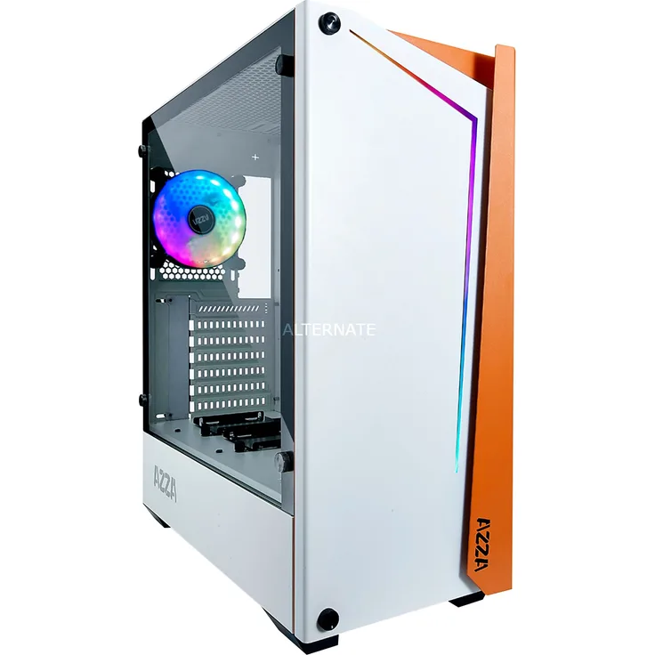 AZZA Apollo 430W-DF2 Tower-Gehäuse, weiß/orange, Tempered Glass