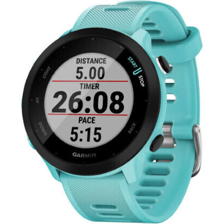 Garmin Forerunner 55 Smartwatch GPS, Unisex, 42mm, Silikonarmband, Schwarz/Türkisblau – Bild 2