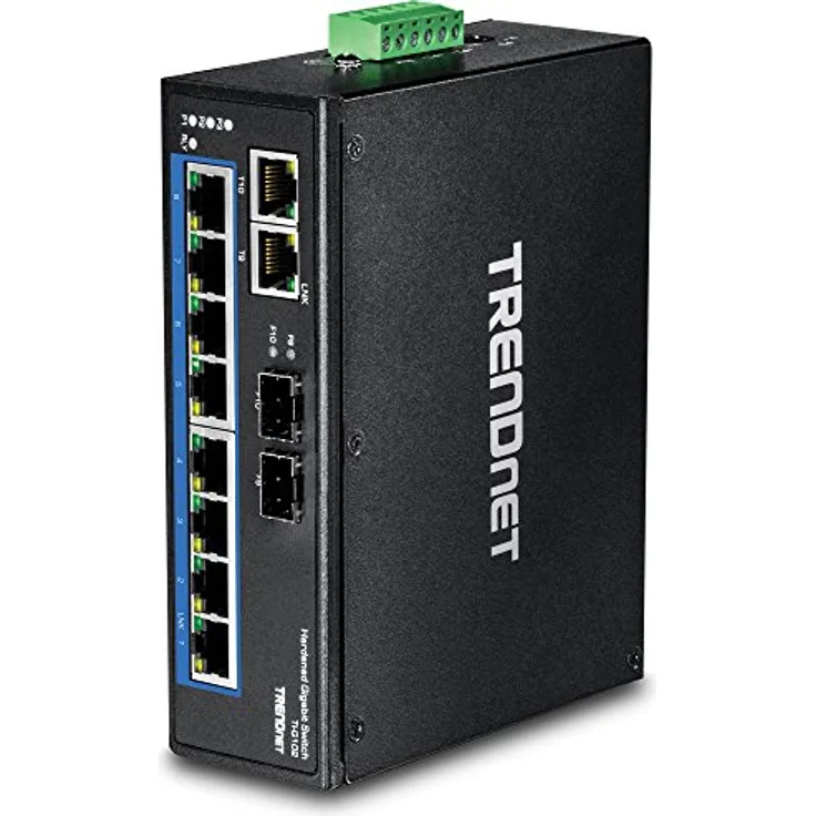 TRENDnet 10-Port Gehärteter Industrieller Gigabit DIN-Schiene Switch, Enthält DIN-Schiene und Wandhalterung, Dual redundant, RJ-45-SFP, TI-G102