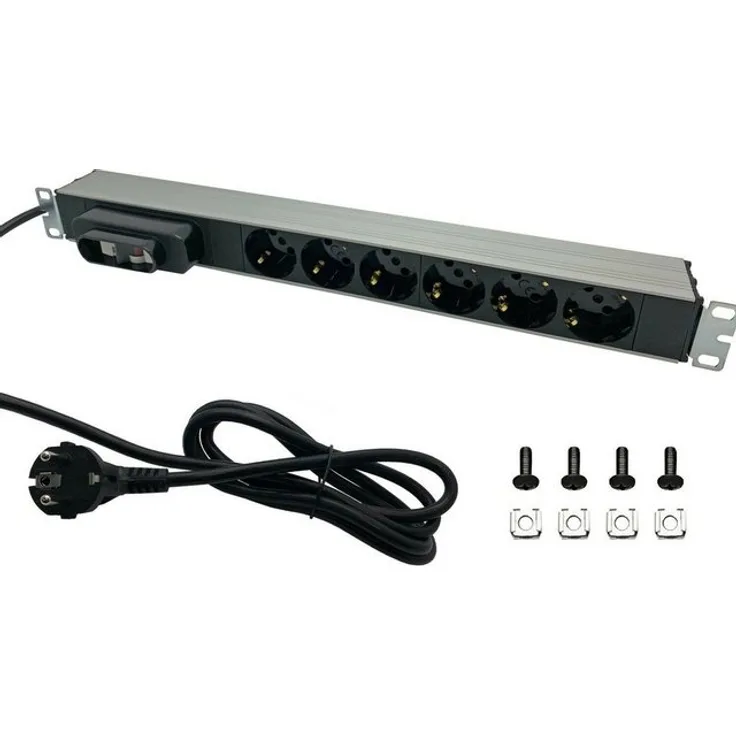 ARLI »ARLI Universal Steckdosenleiste 6 fach Aluminium für Netzwerkschrank 19 zoll Serverschrank Rack EDV Box Gehäuse 1HE 1U« Steckdosenleiste 6-fach (Gehäuse aus Aluminium Profil, An--Ausschalter, Schutzkontaktsteckdosen, Kabellänge 2 m), Anschlag der Mo