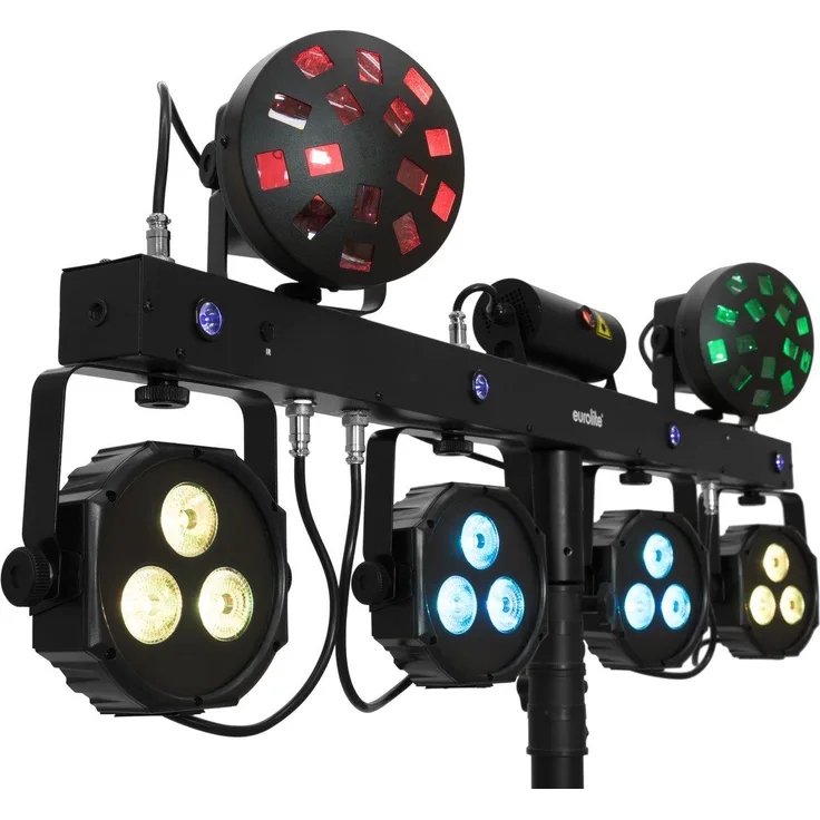 Eurolite LED KLS Laser Bar Next FX-Lichtset Bar mit lichtstarken Spots, UV Strobe-LEDs, Laser (RG 2M), QuickDMX-Buchse und Tasche