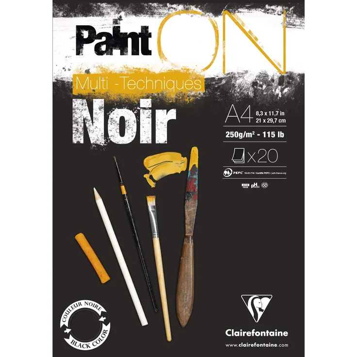 Clairefontaine 975169C Block Paint'On (20 Blatt, kopfseitig geleimt, 250g, DIN A4) 1 Stück schwarz - Preisvergleich – Bild 1