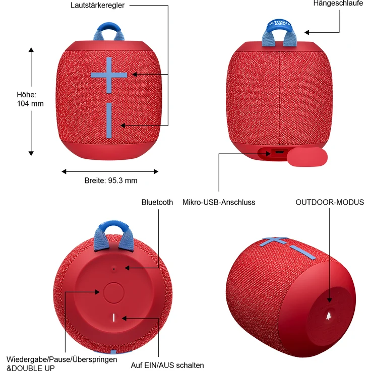 Ultimate Ears Wonderboom 2 Bluetooth-Lautsprecher, wasserdicht, rot – Bild 9