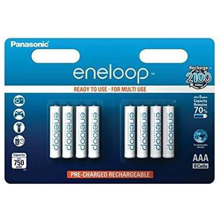 Panasonic eneloop, Ready-to-Use Ni-MH Akku, AAA Micro, 8er Pack, min. 750 mAh, 2100 Ladezyklen, starke Leistung und geringe Selbstentladung, wiederaufladbare Akku Batterie – Bild 1