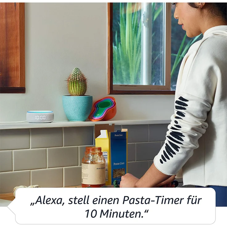 Amazon Echo Dot (3. Generation) Smarter Lautsprecher mit Uhr und Alexa, Sandstein Stoff – Bild 6