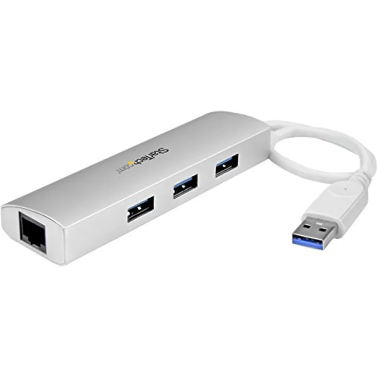 StarTech.com 3 Port mobiler USB 3.0 Hub plus Gigabit Ethernet mit eingebautem Kabel (ST3300G3UA)