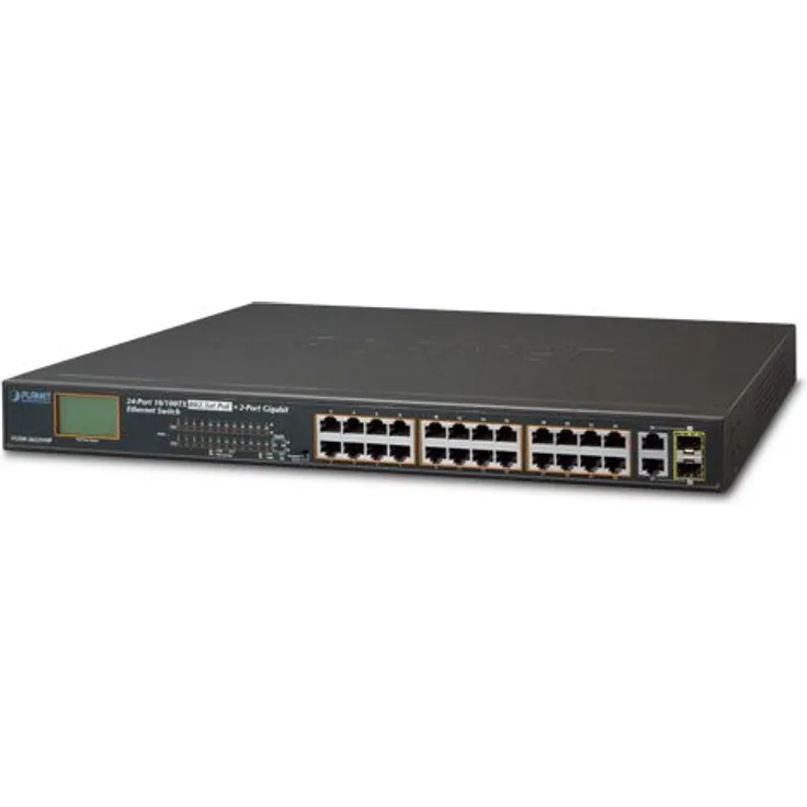 PLANET 24-Port 10/100TX 802.3at combo PoE Switch 2-Port Gigabit TP/SFP with LCD PoE Monitor 300 Watts