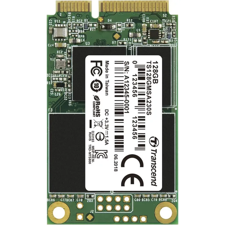 Transcend Highspeed 128GB interne mSATA SSD SATA III (6Gb-s), zum Aufrüsten von Ultrabooks, Tablets oder Slim Servern, schnelle Übertragung TS128GMSA230S