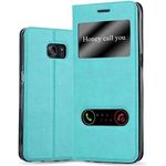 cadorabo Hülle für Samsung Galaxy S7 EDGE in MINT TÜRKIS Handyhülle mit Magnetverschluss, Standfunktion und 2 Sichtfenstern Case Cover Schutzhülle Etui Tasche Book Klapp Style